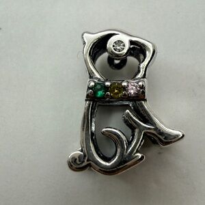 Little Cat Sterling Silver Charm with Multicolor Crystal Collar – S925
